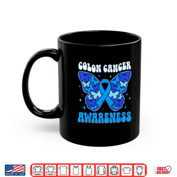 Mug Colorectal Colon Cancer Awareness Blue Ribbon Butterfly Shirt