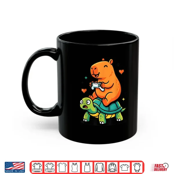 Mug Cute Capybara Gamer Anime Turtle Funny Kids Graphic Kawaii Shirt