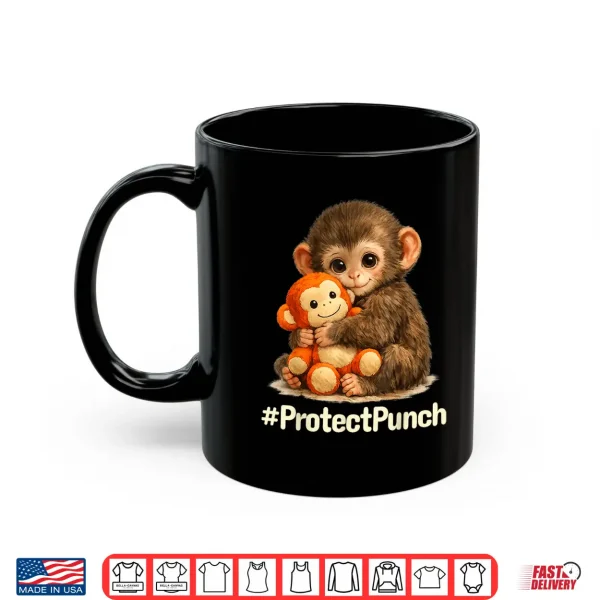Mug Cute Little Monkey Hugging Bear Plush Protect Punch Macaque Shirt