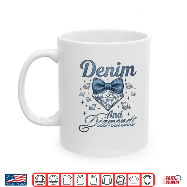Mug Denim and Diamonds Bow Ladies Girls Women Shirt
