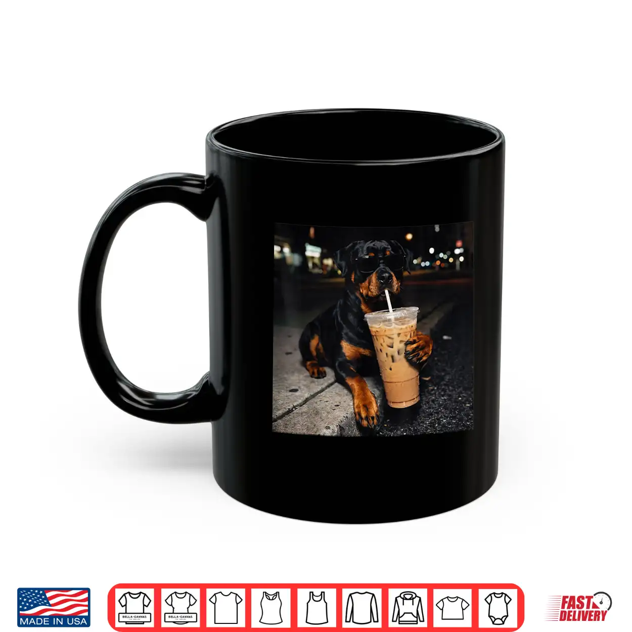 Dog Rottweiler Drinking Iced Coffee Funny Animal Meme Shirt Dog Rottweiler Drinking Iced Coffee Funny Animal Meme Shirt