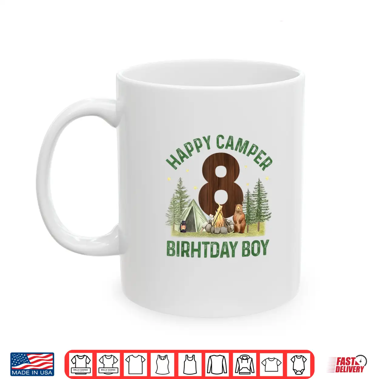 Happy Camper 8 Forest Camping Boys 8Th Birthday Adventure Shirt Happy Camper 8 Forest Camping Boys 8Th Birthday Adventure Shirt