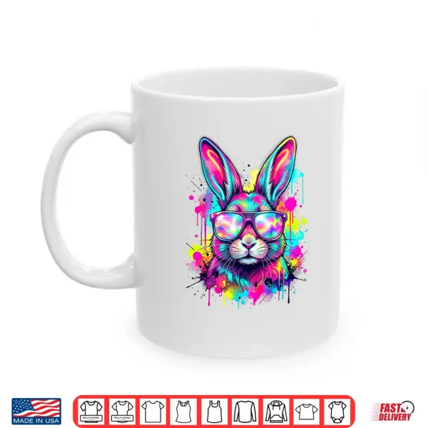 Mug Happy Easter Bunny Face Tie Dye Bunny Rabbit with Glasses Shirt