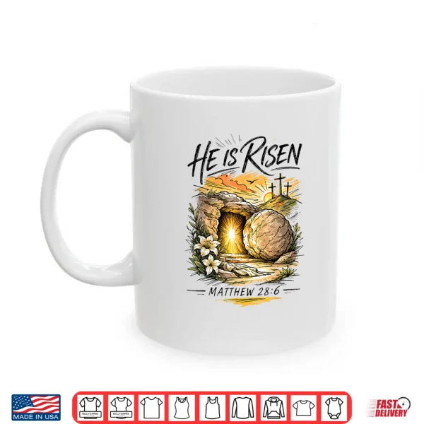 Mug He is Risen Jesus Cross Religious Easter Christian Men Women Shirt