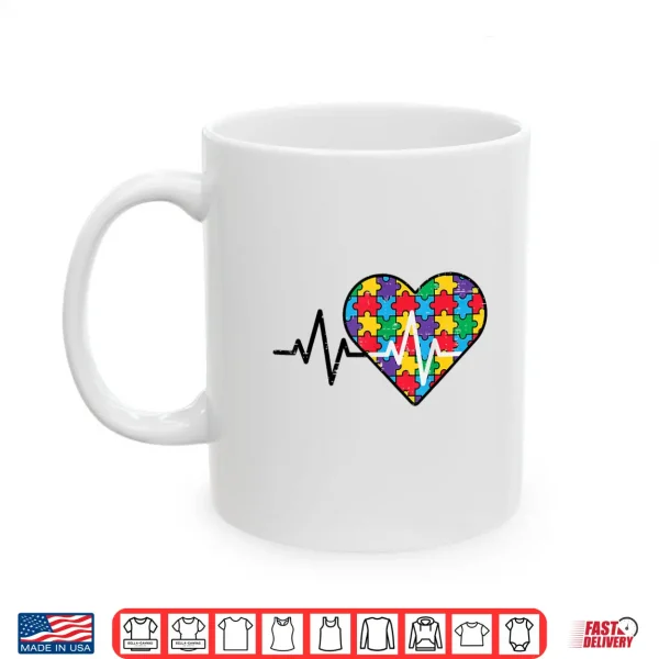 Mug Heartbeat Pulse Autism Heartbeat Puzzle ASD Awareness Shirt