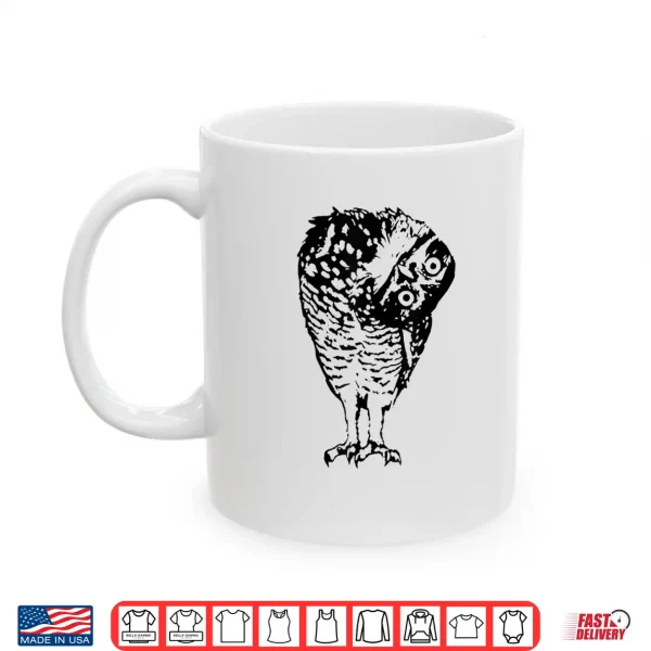 Mug Linocut Owl Head Tilt Curious Bird Wildlife Illustration Shirt