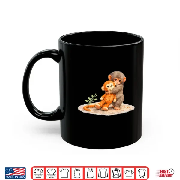 Mug Monkey Punch Baby Monkey Holding Plush Toy Shirt