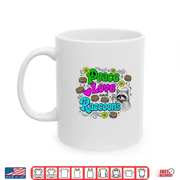 Mug Peace Love and Raccoons Flower Power Hippie 1960s Cartoon Shirt