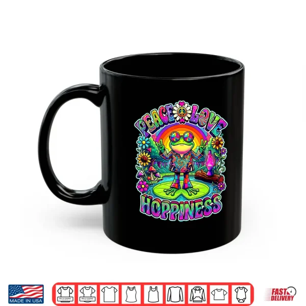 Mug Psychedelic 70s Frog with Rainbow Peace Love Hoppiness Vibes Shirt