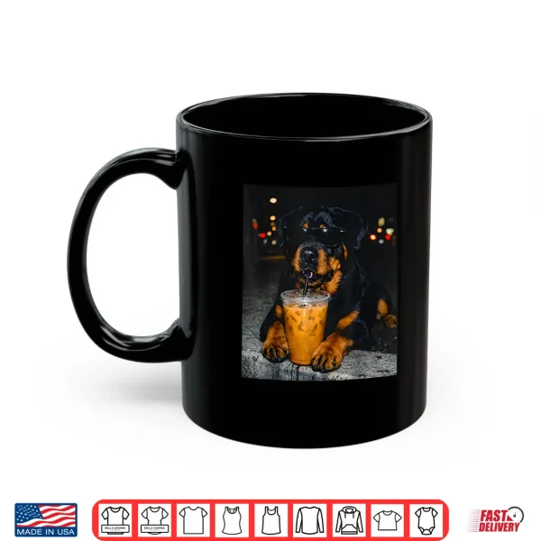 Mug Rottweiler Drinking Iced Coffee Lover Humor Funny Meme Shirt