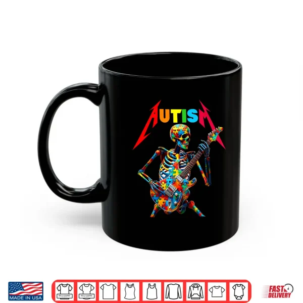 Mug Skeleton Guitar Player Rock Music Autism Awareness Graphic Shirt