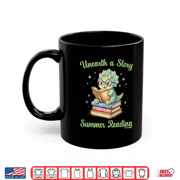 Mug Unearth a Story Triceratops Dinosaur Reading Books Cute Dino Shirt