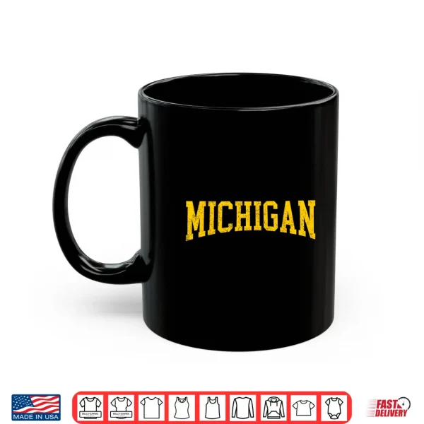 Mug Vintage Michigan Look Maize Blue Men Retro Font Michigan Tee Shirt