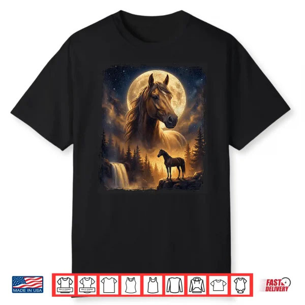 Mystical Retro Majestic Horse Spirit Animal Full Moon Nature Shirt