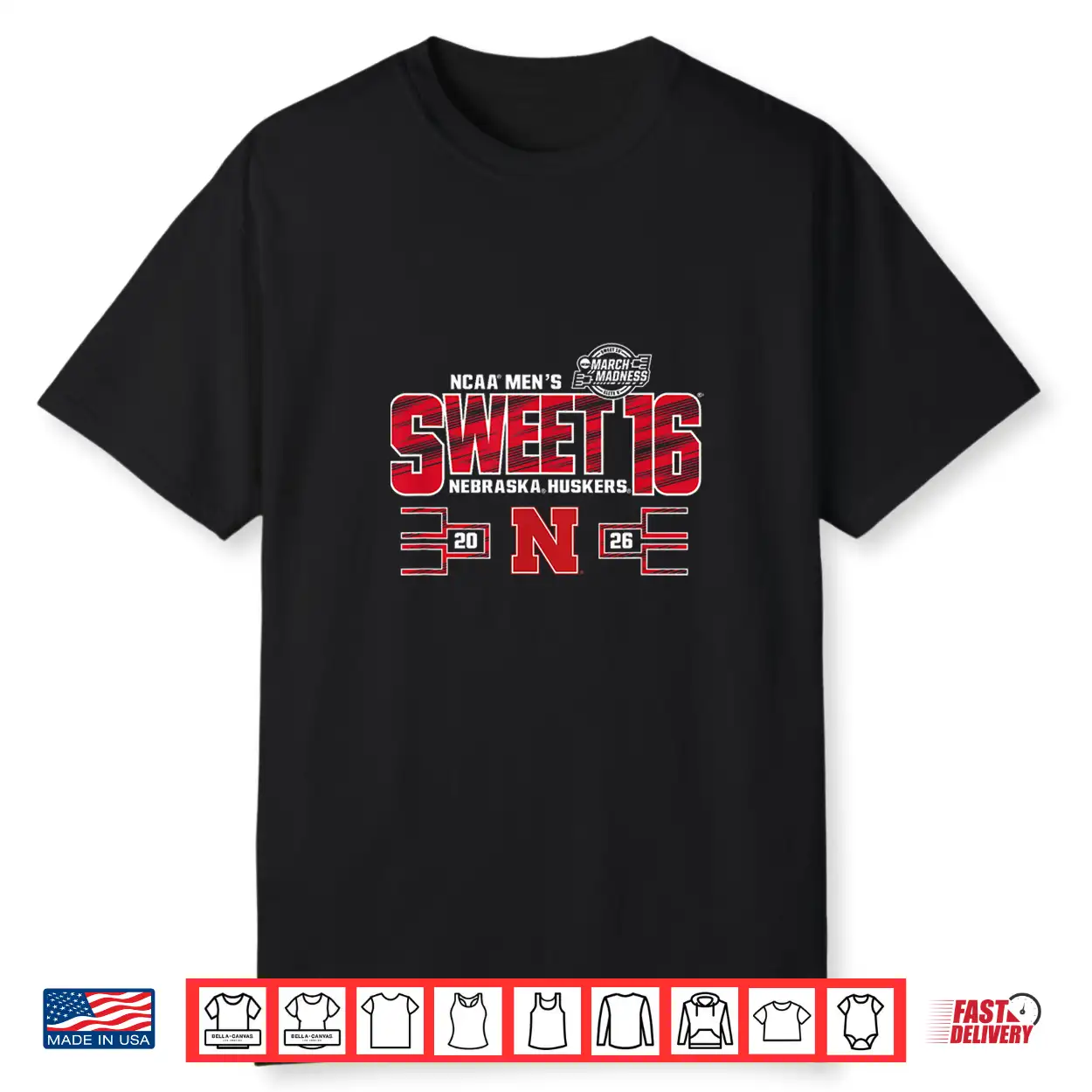 Nebraska Cornhuskers Sweet 16 2026 Men’S March Madness Black Shirt Nebraska Cornhuskers Sweet 16 2026 Men’S March Madness Black Shirt