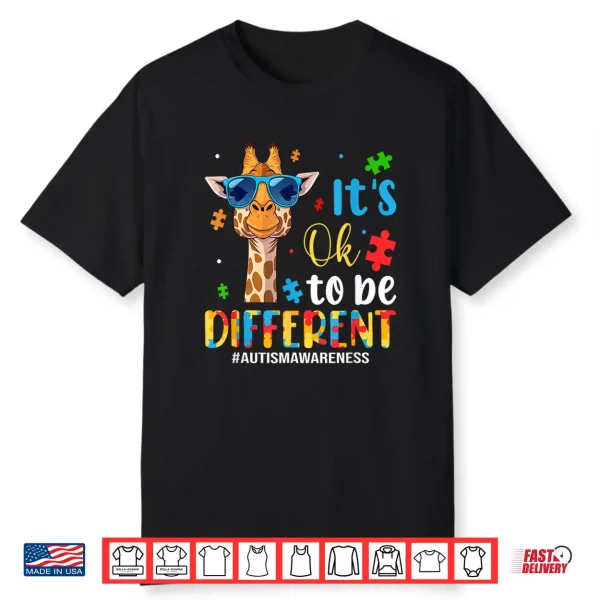 Ok To Be Different Autism Awareness Cute Giraffe Animal Shirt