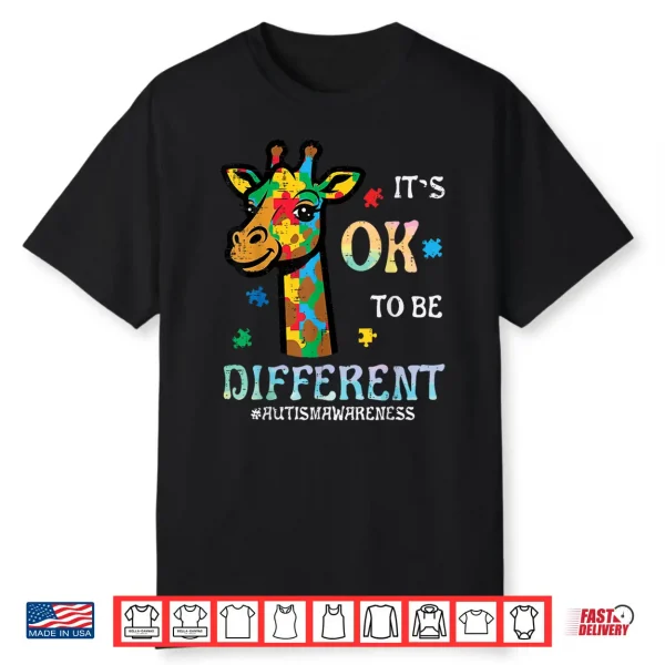 Ok To Be Different Autism Awareness Giraffe Animal Graphic Shirt