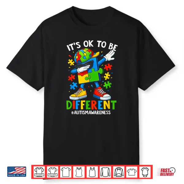 Ok To Be Different Dabbing Puzzle Autism Awareness Modern Shirt