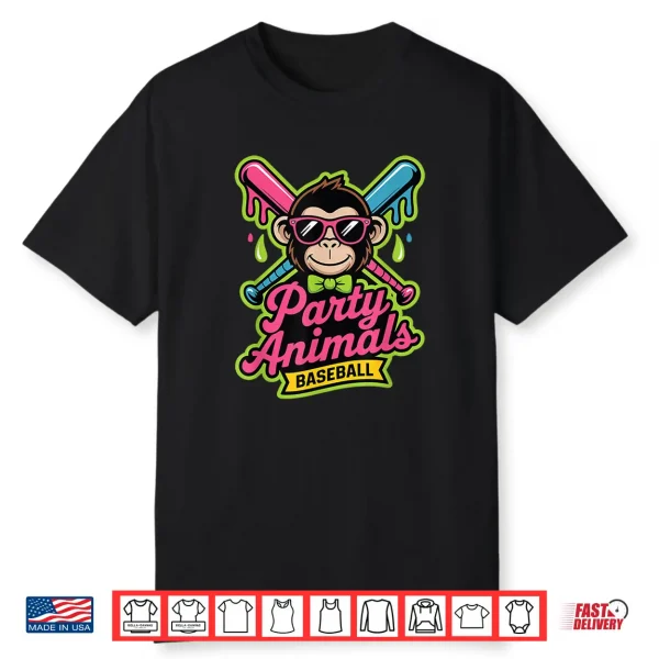 Party Animals Baseball Funny Monkey Vibrant Slime Shirt