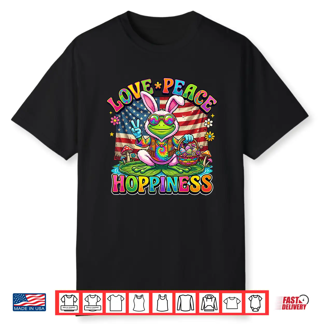 Patriotic Retro Easter Frog Bunny Ears Love Peace Hoppiness Shirt Patriotic Retro Easter Frog Bunny Ears Love Peace Hoppiness Shirt