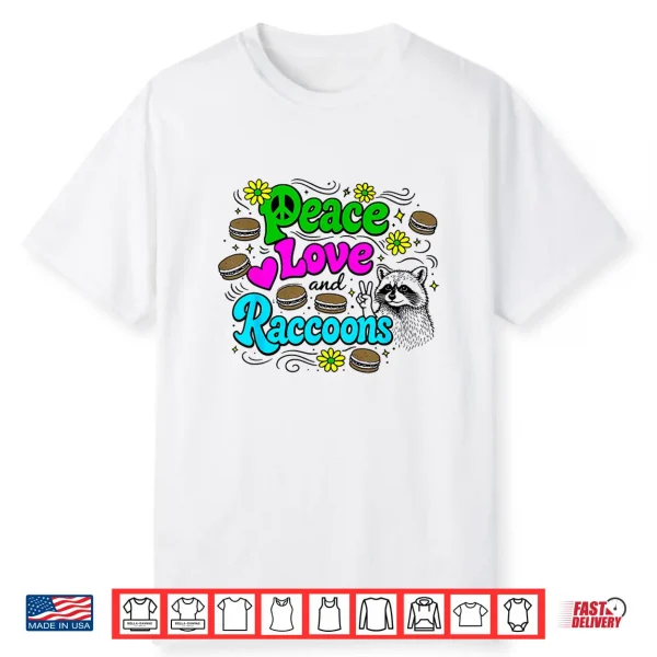 Peace Love And Raccoons Flower Power Hippie 1960S Cartoon Shirt