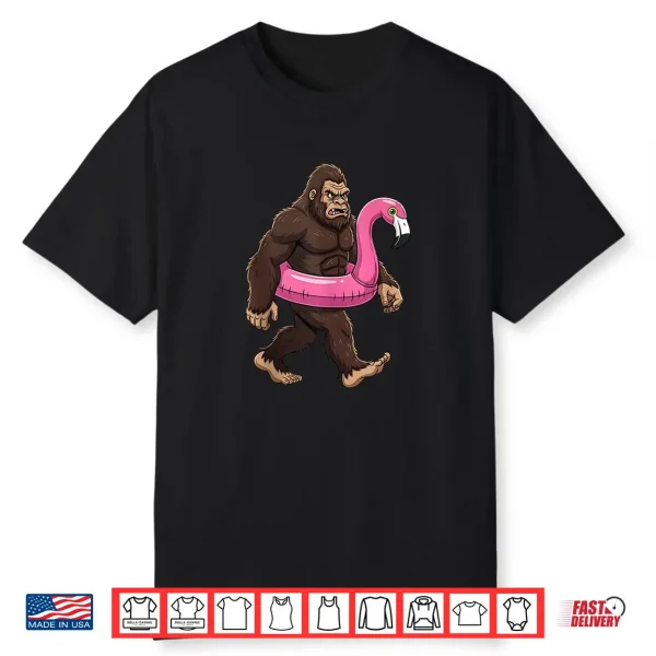 Pool Party Bigfoot Flamingo Men Women Sasquatch Pink Float Shirt