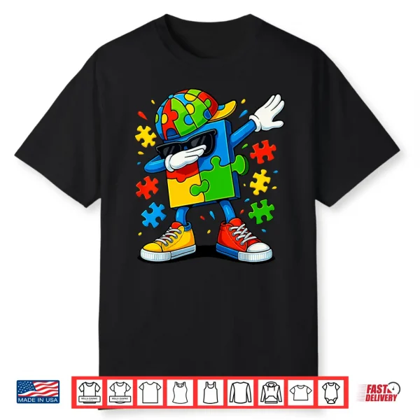 Professional Minimalist Dabbing Puzzle Autism Awareness Humor Shirt