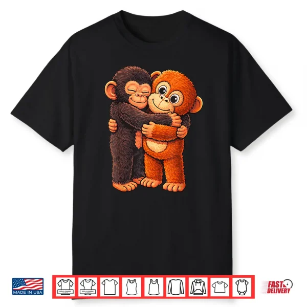 Punch Cute Baby Monkey With Stuffed Stand Hugging Shirt