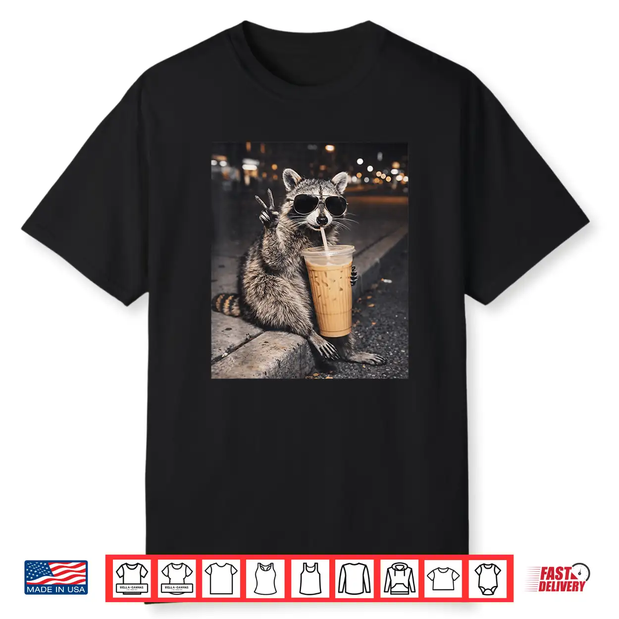 Raccoon Drinking Iced Coffee Funny Animal Meme Shirt Raccoon Drinking Iced Coffee Funny Animal Meme Shirt