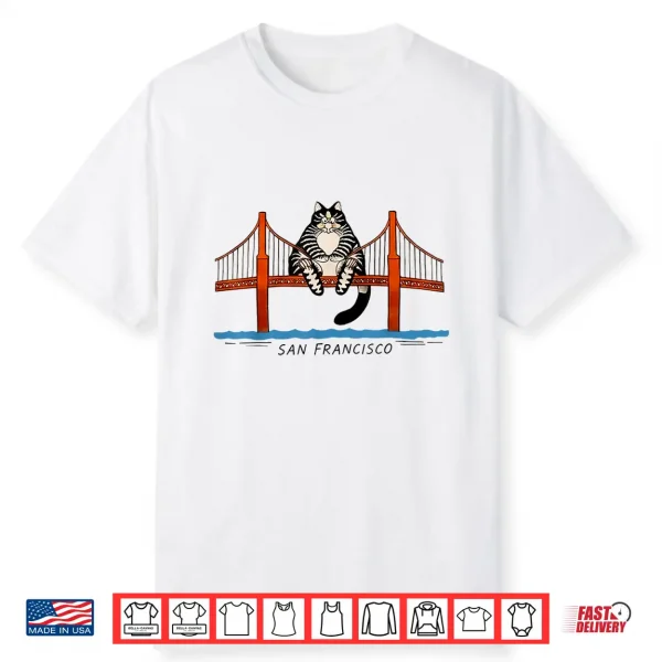 San Francisco Cat Golden Gate Bridge Book Lover Shirt