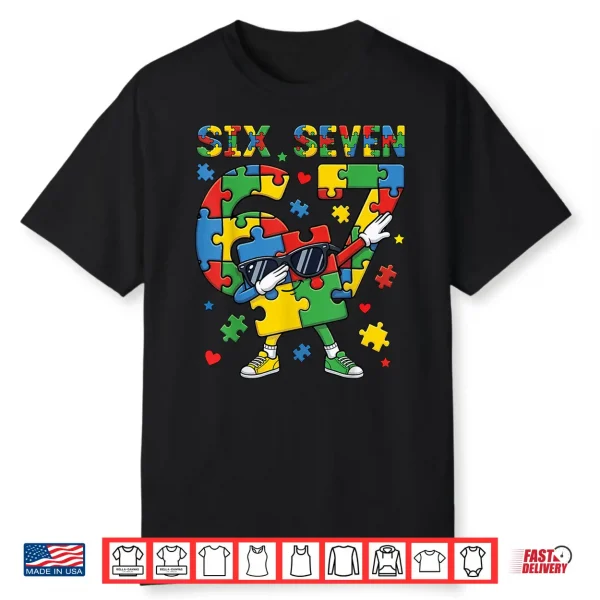 Six Seven Autism Awareness Dabbing Puzzle Modern Graphic Shirt