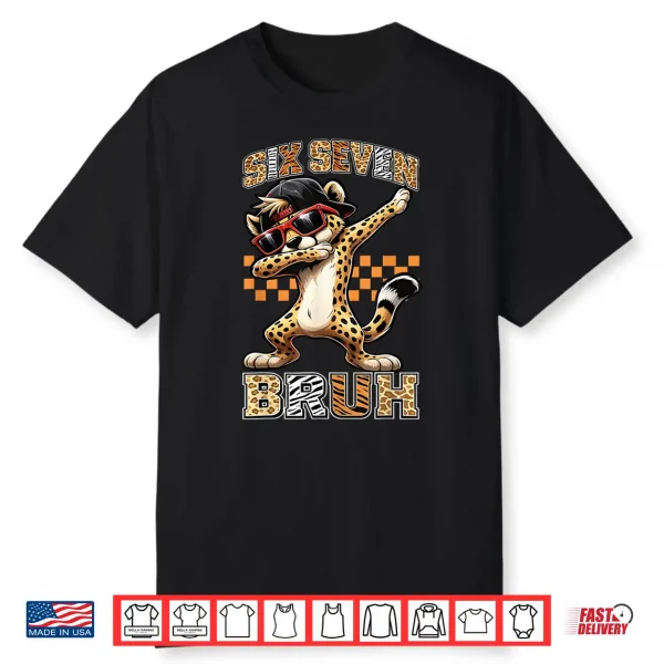 Six Seven Bruh Cheetah 67 Meme Men Boys Animal Print Kids Shirt