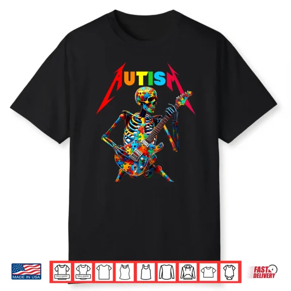 Skeleton Guitar Player Rock Music Autism Awareness Graphic Shirt