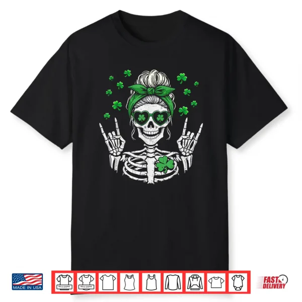 Skull Skeleton Shamrock St Patricks Day Women Girl St Pattys Shirt