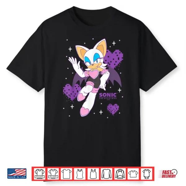 Sonic The Hedgehog Rouge The Bat Pixalated Hearts Background Shirt