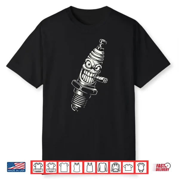 Spark Plug Smoking Cigar Vintage Garage Mechanic Cartoon Shirt