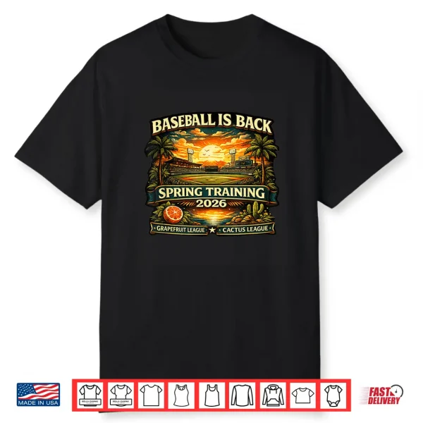 Spring Training Baseball Is Back 2026 Retro Stadium Sunset Shirt