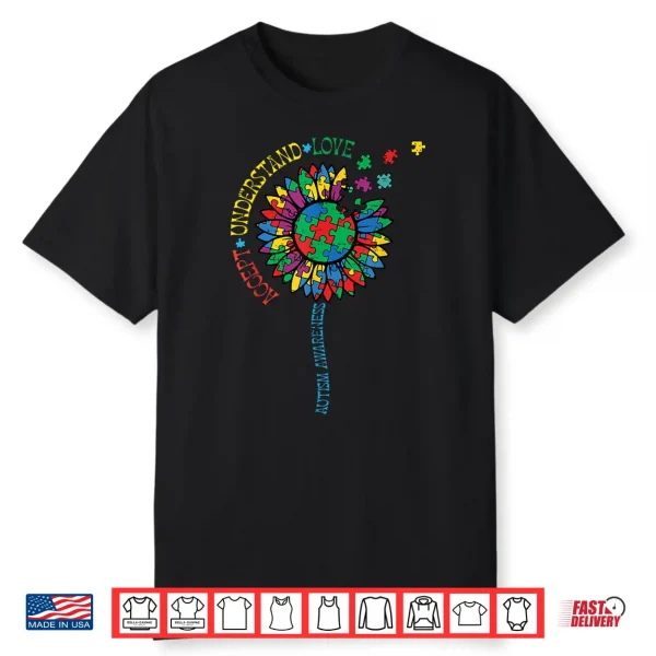 Sunflower Puzzle Accept Asd Autism Awareness Professional Shirt