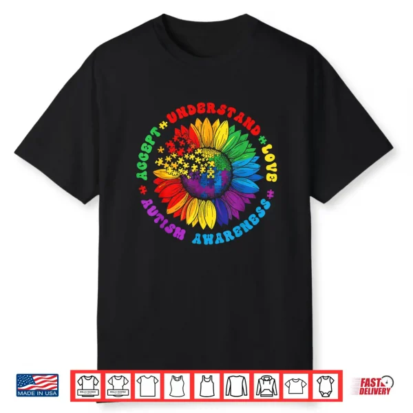 Sunflower Puzzle Piece Autism Acceptance Professional Graphic Shirt