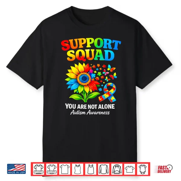Support Squad Ribbon Autism Awareness Sunflower Butterfly Shirt