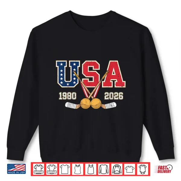 1980 And 2026 Hockey Vintage Usa Crossed Sticks Patriotic Shirt 2 Sweatshirt 1980 and 2026 Hockey Vintage USA Crossed Sticks Patriotic Shirt