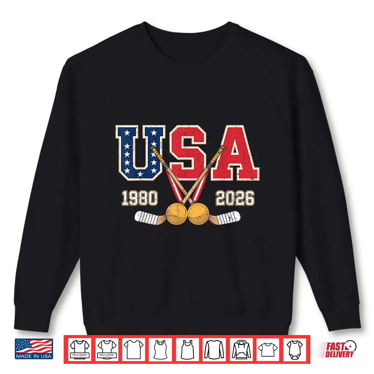 1980 And 2026 Hockey Vintage Usa Crossed Sticks Patriotic Shirt 1980 And 2026 Hockey Vintage Usa Crossed Sticks Patriotic Shirt