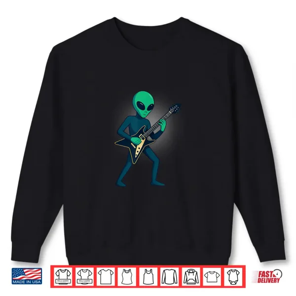 Sweatshirt Alien Playing Electric Guitar Funny Music Graphic Shirt
