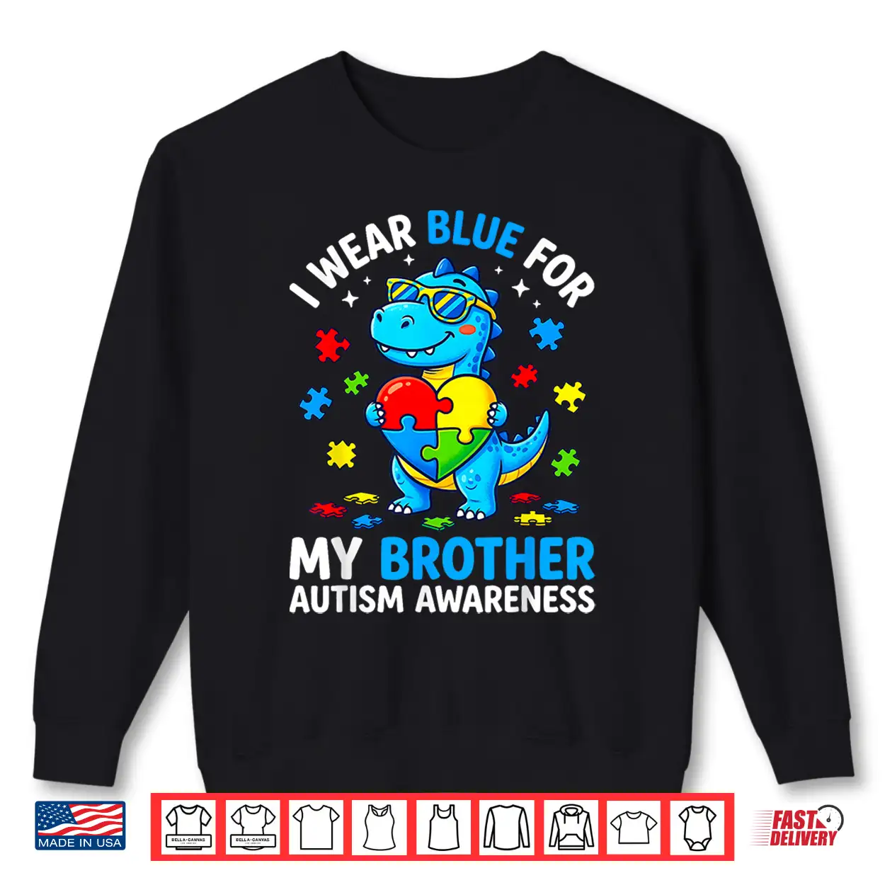 Autism Dinosaur I Wear Blue For My Brother Dino Puzzle Shirt Autism Dinosaur I Wear Blue For My Brother Dino Puzzle Shirt