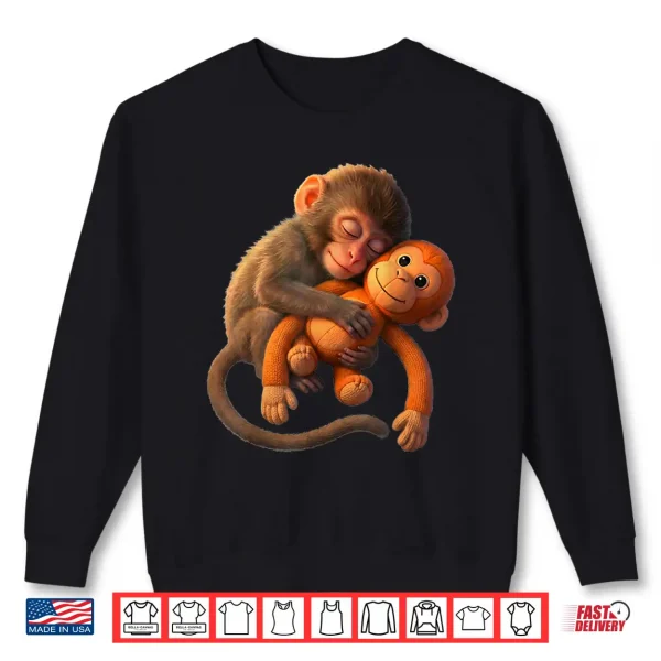 Sweatshirt Baby Monkey Punch Mama Monkey Toy Warm Hug Cute Meme Tees Shirt