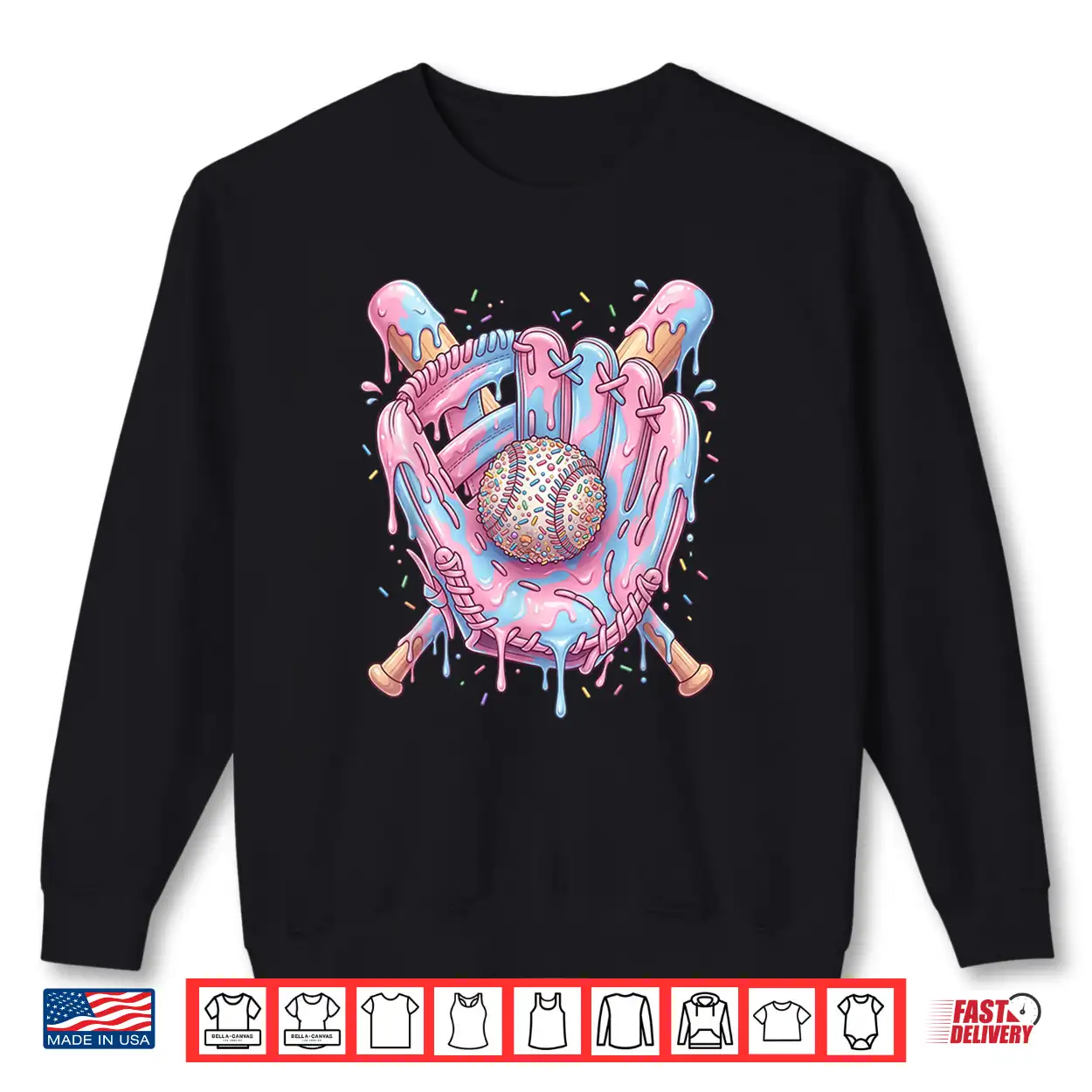Baseball Drip Ice Cream Candy Teens Youth Boy Girl Shirt Baseball Drip Ice Cream Candy Teens Youth Boy Girl Shirt