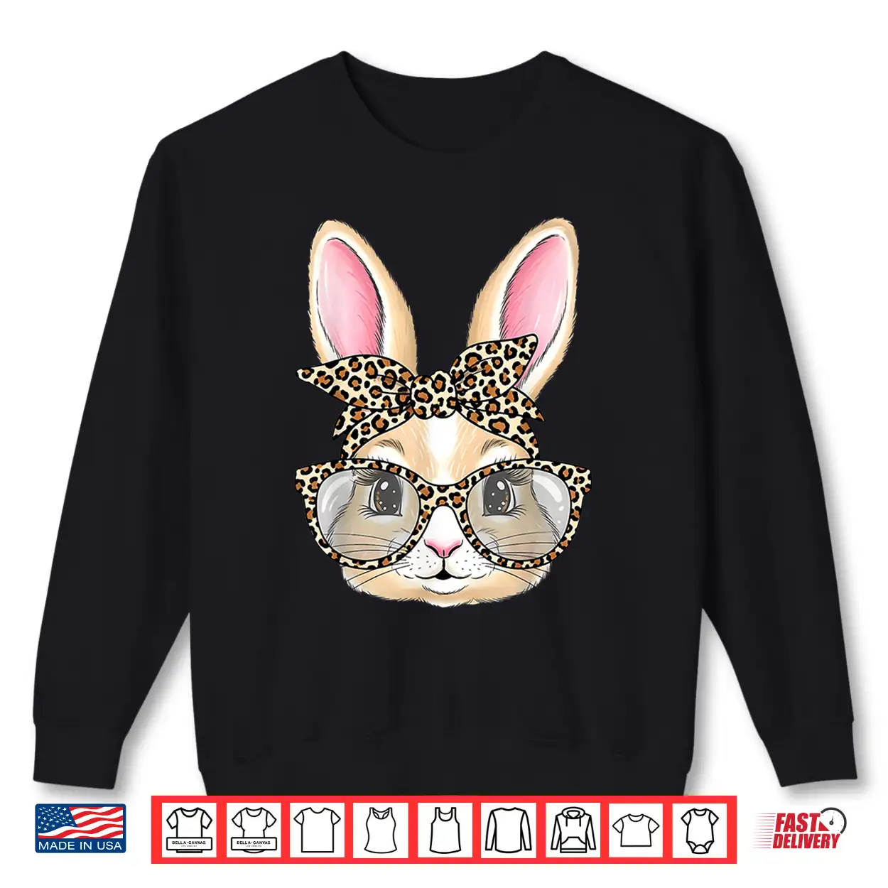 Bunny Face Glasses Bandana Leopard Rabbit Happy Easter Shirt Bunny Face Glasses Bandana Leopard Rabbit Happy Easter Shirt