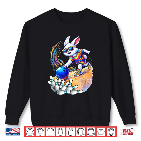 Sweatshirt Bunny Playing Bowling Ball Pins Egg Hunting Easter Holiday Shirt