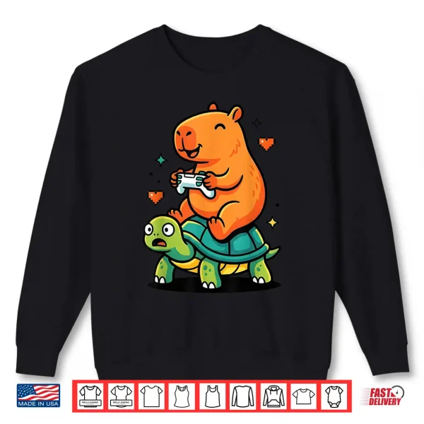 Sweatshirt Cute Capybara Gamer Anime Turtle Funny Kids Graphic Kawaii Shirt
