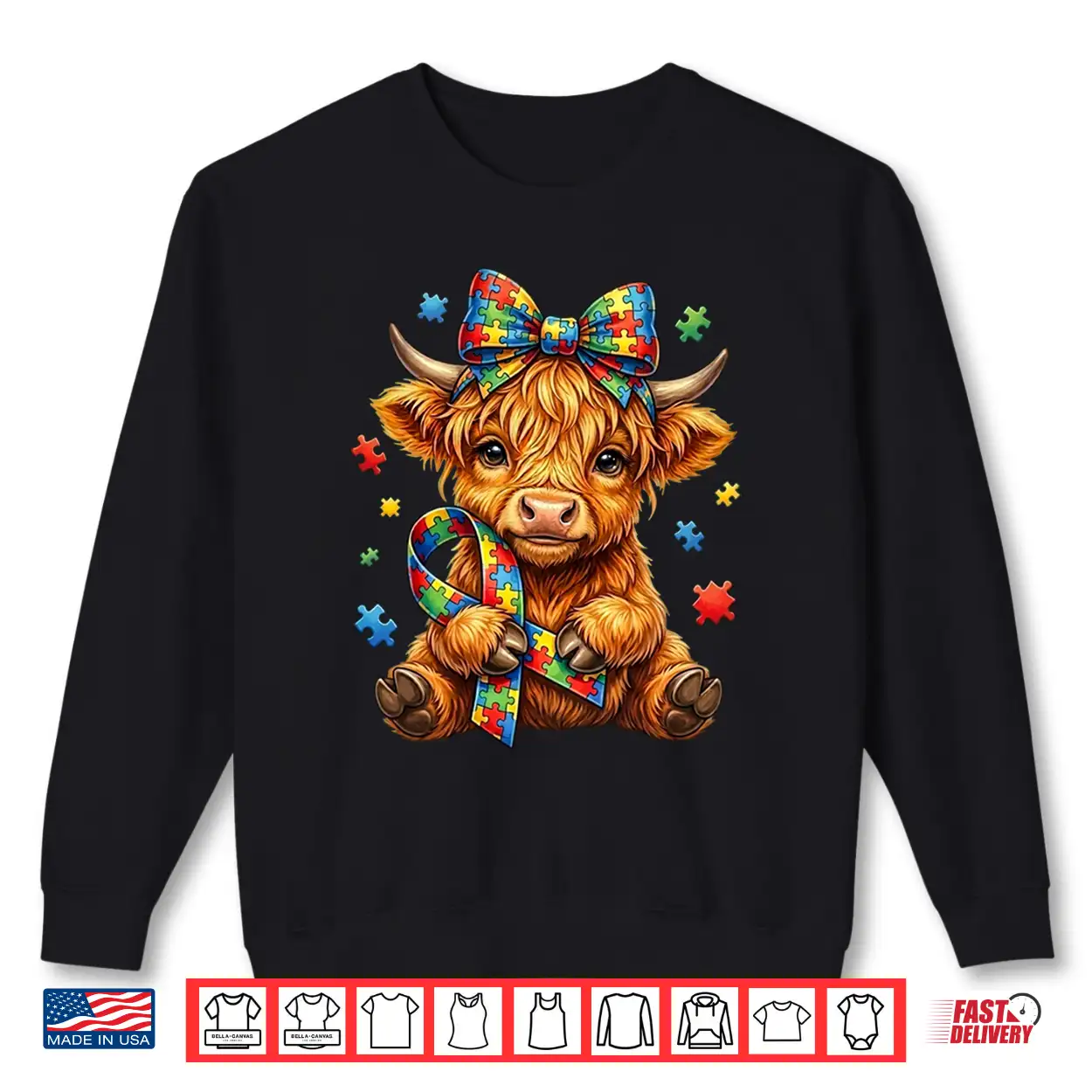Cute Highland Cow Autism Awareness Puzzle Ribbon Graphic Shirt Cute Highland Cow Autism Awareness Puzzle Ribbon Graphic Shirt